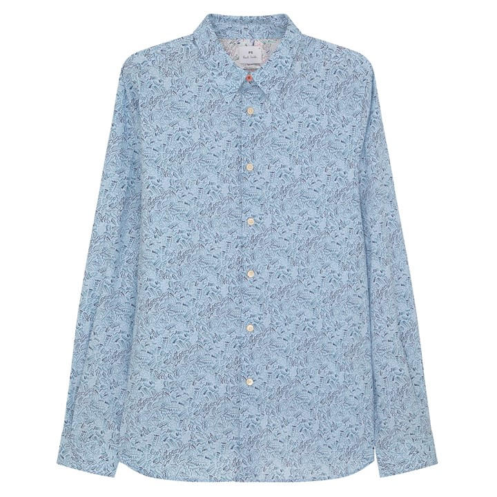 Ps Paul Smith Men's Blue Long Sleeve Patterned Tailored Fit Shirt in Size M, Sports Direct
