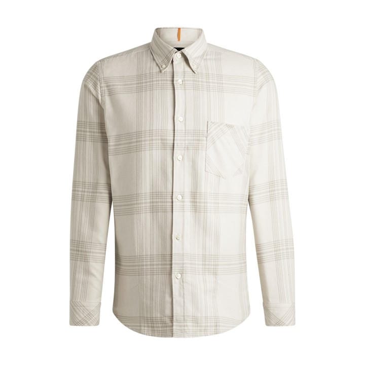 Boss Men's Beige Rickert  Orange Long Sleeve Patterned Shirt in Size M, Sports Direct