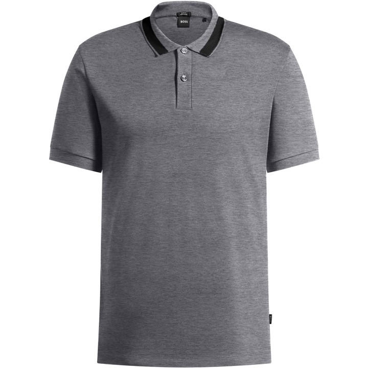 Boss Men's Grey Phillipson Cotton Short Sleeve Slim Fit Polo Shirt in Size L, Sports Direct