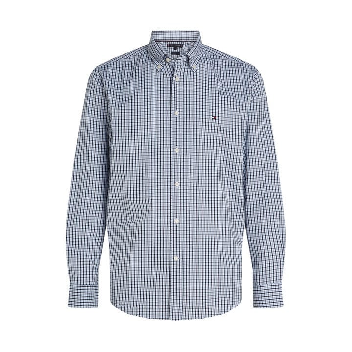 Tommy Hilfiger Men' Blue Flex Poplin Gingham Long-Sleeve Patterned Shirt in Size S, Sports Direct