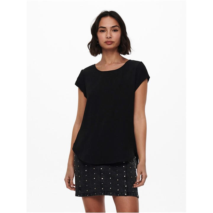 Only Women's Black Solid Short-Sleeve Blouse in Size 10, Sports Direct