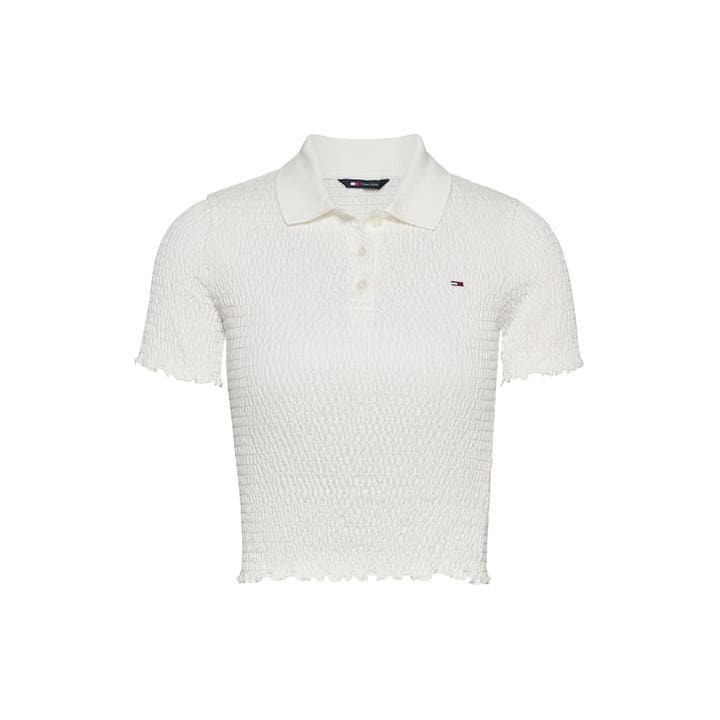 Tommy Jeans Women's White Short-Sleeve Polo Shirt in Size 12, Sports Direct