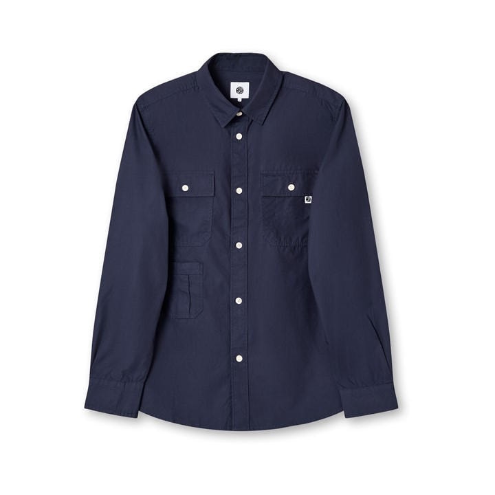 Pretty Green Men' Blue Brentwood Long-Sleeve Plain Shirt in Size S, Sports Direct