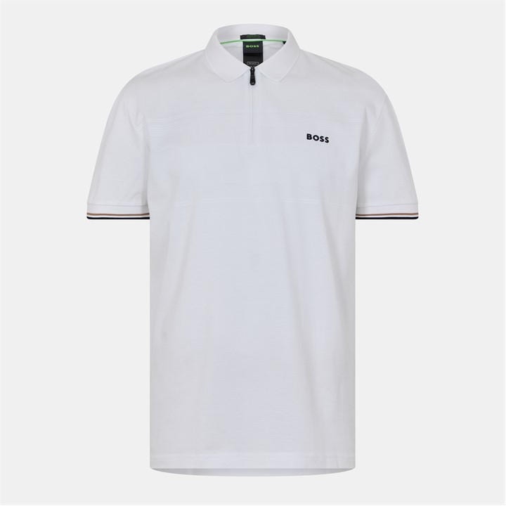 Boss Men's White Philix Pima Green Cotton Short Sleeve Polo Shirt in Size XL, Sports Direct