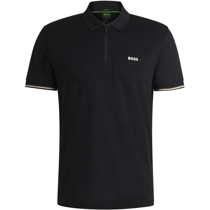 Boss Men's Black Philix Pima Green Cotton Short Sleeve Polo Shirt in Size L, Sports Direct