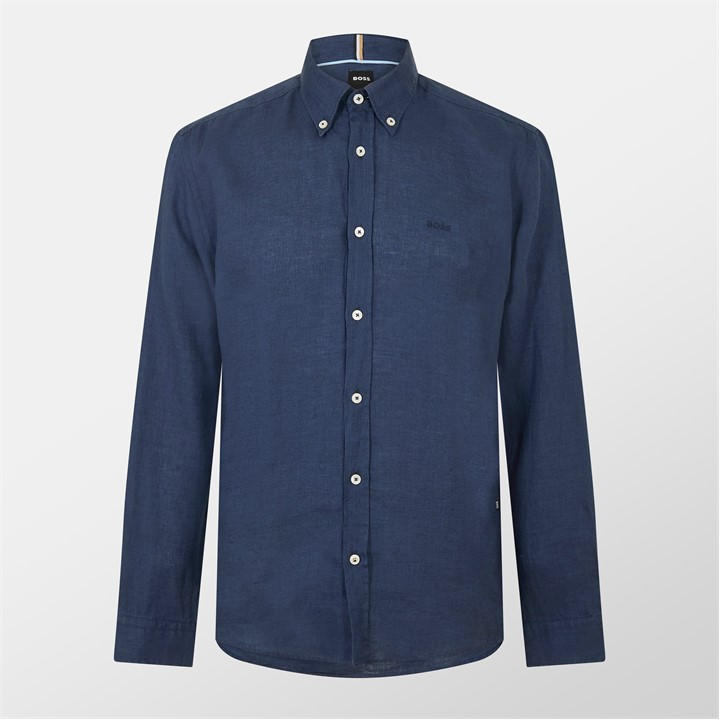 Boss Men's Blue H Liam Long-Sleeve Plain Shirt