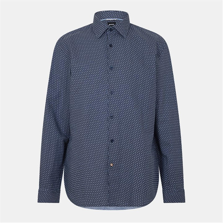 Boss Men's Blue Hbb Chal Kent Patterned Short-Sleeve Shirt in Size 44, Sports Direct
