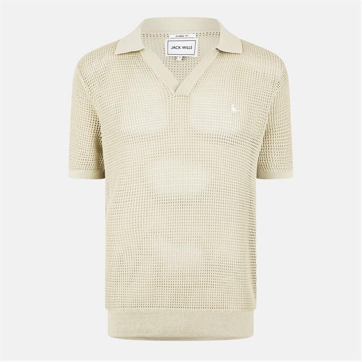 Jack Wills Men's Green Open Knit Short-Sleeve Polo Shirt in Size 2XL, Sports Direct