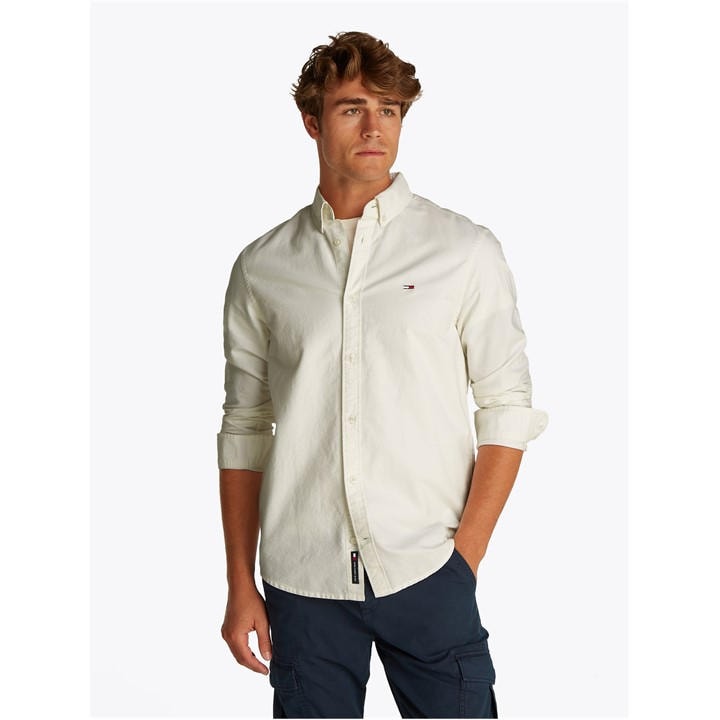 Tommy Jeans Men's White Long Sleeve Oxford Shirt in Size XL, Sports Direct