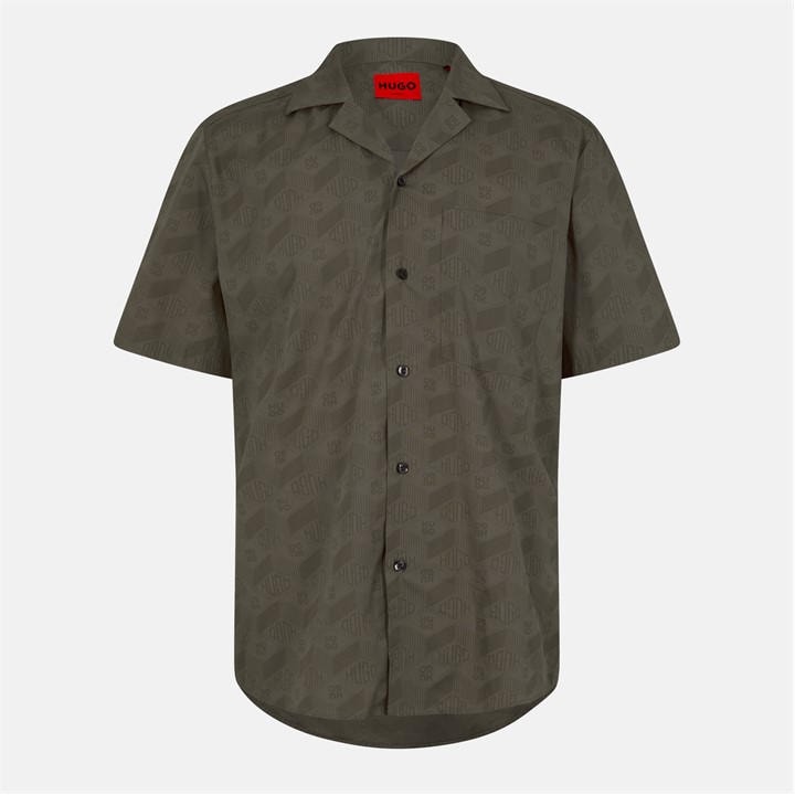 Hugo Men's Beige Ellino Short Sleeve Bowling Shirt in Size XL, Sports Direct