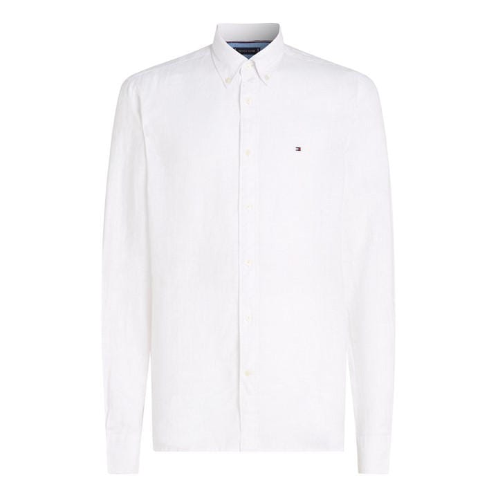 Tommy Hilfiger Men's White Pigt Dyed Long-Sleeve Plain Shirt in Size L, Sports Direct