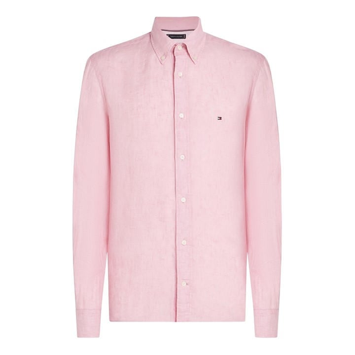 Tommy Hilfiger Men' Pink Pigt Dyed Long-Sleeve Plain Shirt in Size S, Sports Direct