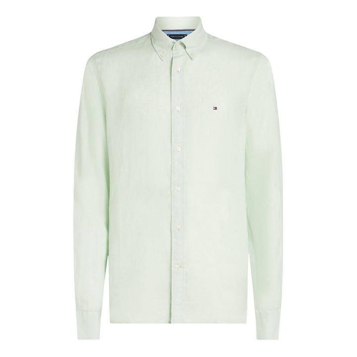 Tommy Hilfiger Men's Green Pigt Dyed Long-Sleeve Plain Shirt in Size L, Sports Direct