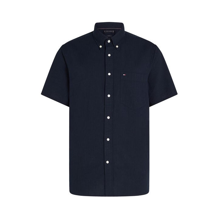 Tommy Hilfiger Men's Blue Seersucker Short-Sleeve Plain Shirt in Size M, Sports Direct
