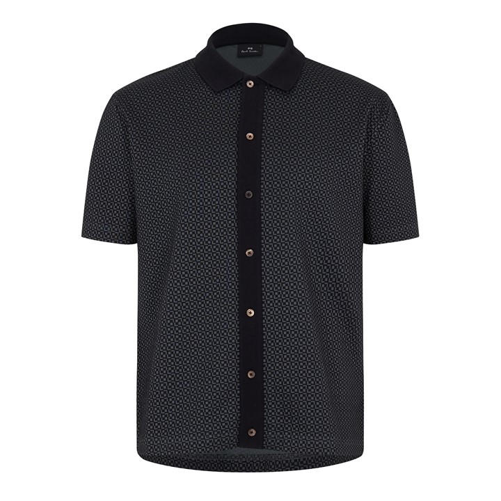 Ps Paul Smith Men's Black Button Front Short Sleeve Patterned Shirt in Size L, Sports Direct