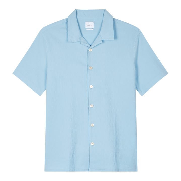 Ps Paul Smith Men's Blue Seersucker Short Sleeve Plain Shirt in Size 2XL, Sports Direct