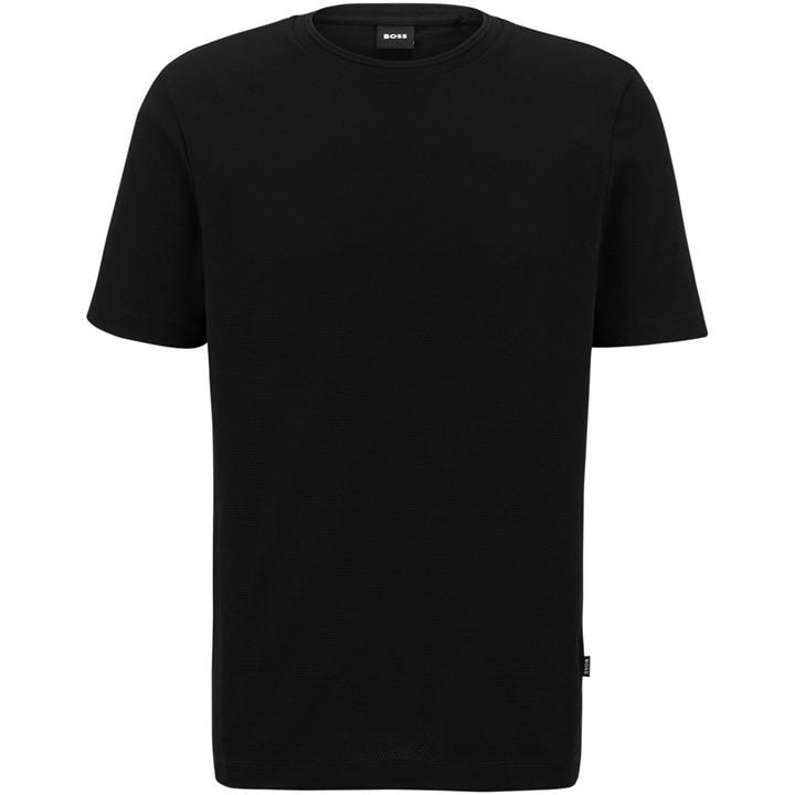 Boss Men's Black Tiburt Bubble Structure Cotton Short Sleeve T-Shirt in Size M, Sports Direct
