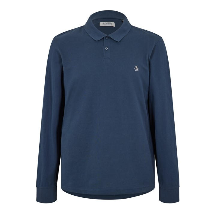 Original Penguin Men's Blue Cotton Long Sleeve Polo Shirt in Size 2XL, Sports Direct
