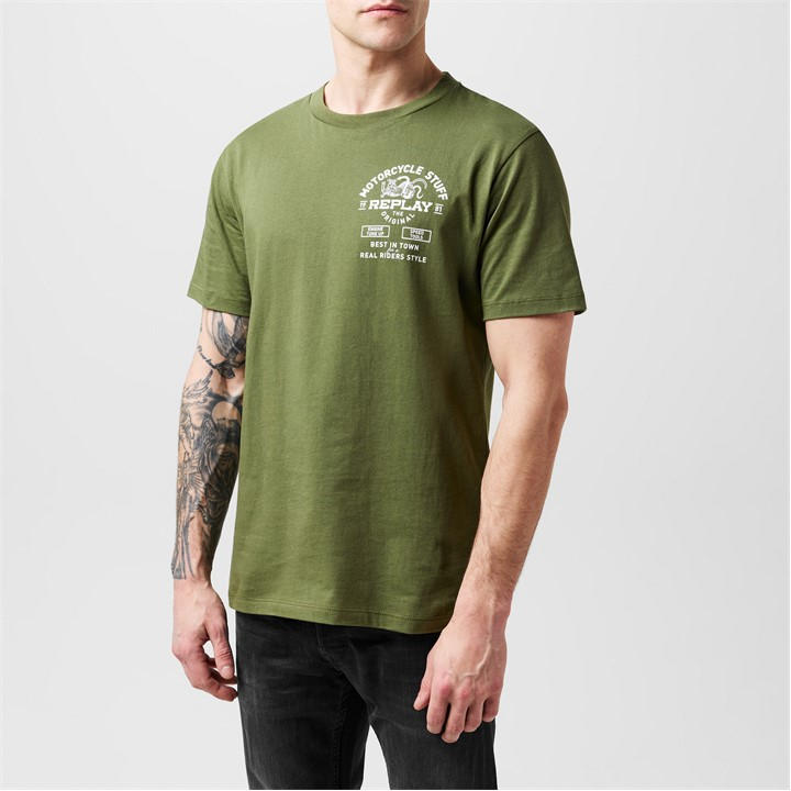 Replay Men's Green Motorcycle Regular Fit T-Shirt in Size M, Sports Direct