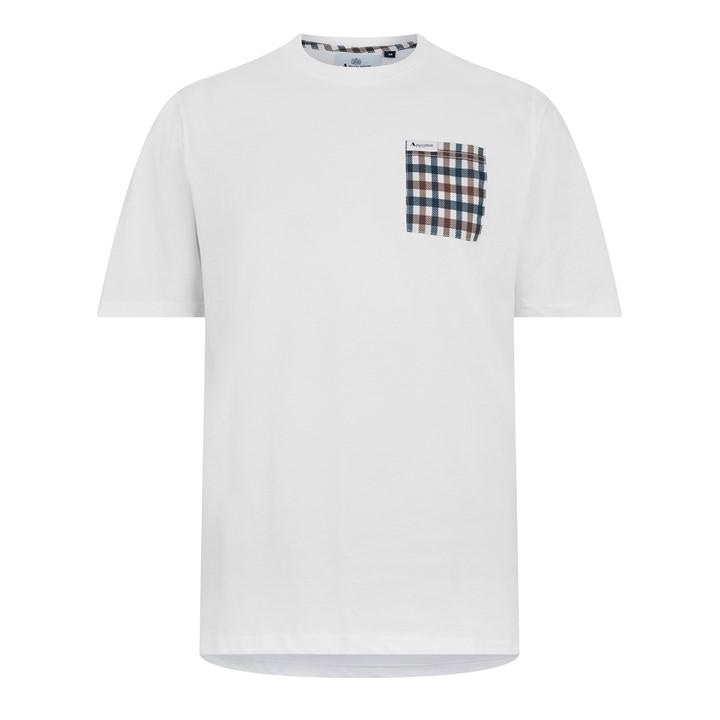 Aquascutum Men's White Checked T-Shirt in Size 3XL, Sports Direct