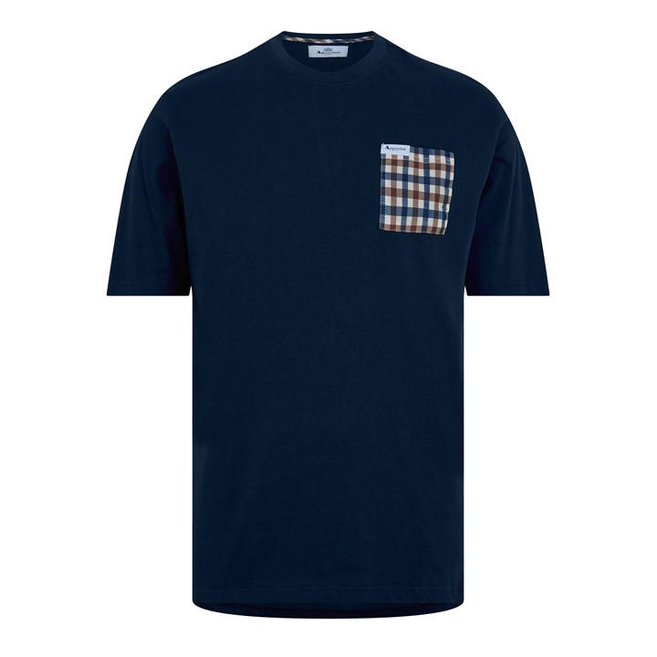 Aquascutum Men' Blue Checked T-Shirt in Size S, Sports Direct
