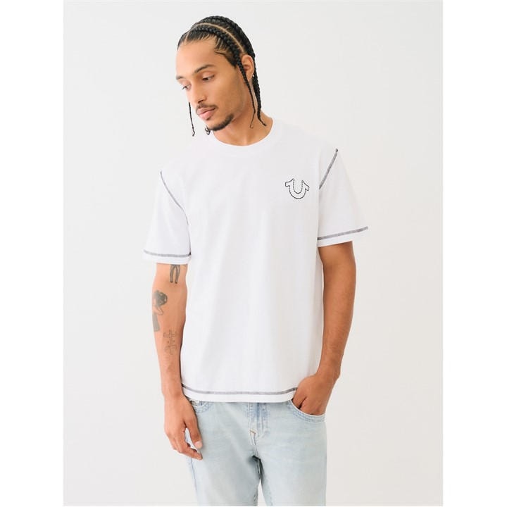 True Religion Men's White Regular Fit Stitch T-Shirt in Size 2XL, Sports Direct