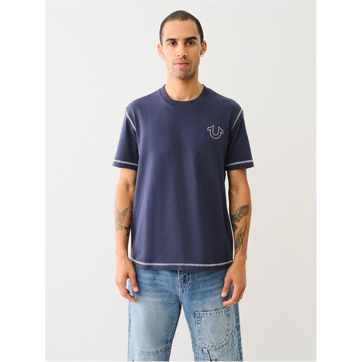 True Religion Men's Blue Regular Fit Stitch T-Shirt in Size L, Sports Direct