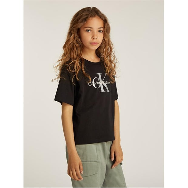 CK Melns BEH - Calvin Klein Jeans - Kids' Monologo Glitter T-Shirt