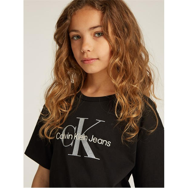 CK Melns BEH - Calvin Klein Jeans - Kids' Monologo Glitter T-Shirt