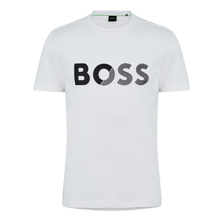 Boss Men's White Tape Logo Cotton T-Shirt in Size M, Sports Direct