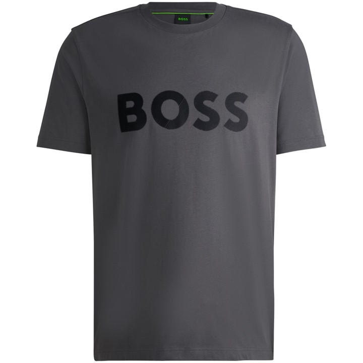 Boss Men' Grey Tape Logo Cotton T-Shirt in Size S, Sports Direct