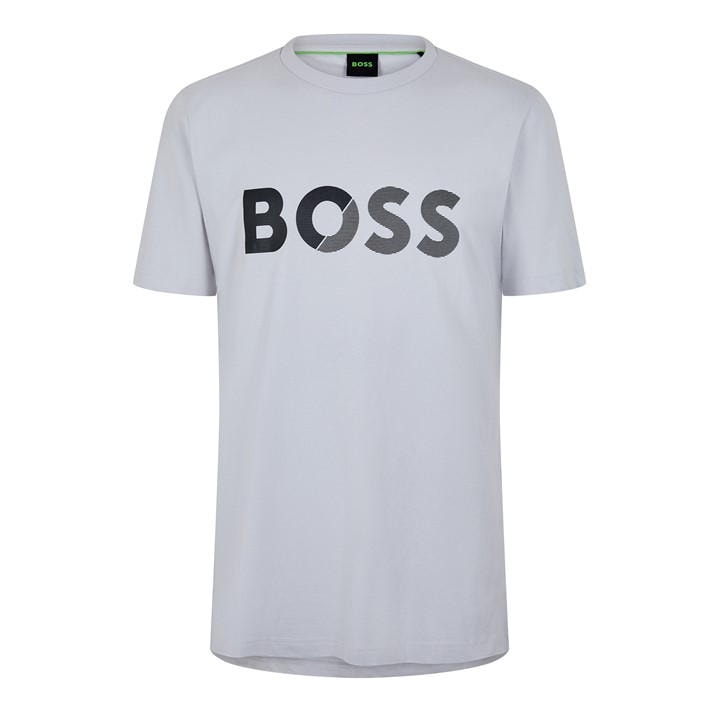 Boss Men's Grey Tape Logo Cotton T-Shirt in Size L, Sports Direct