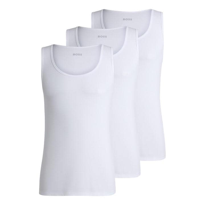Boss Men's White Classic Ribbed Tank Top 3-Pack, Cotton Construction in Size L, Sports Direct