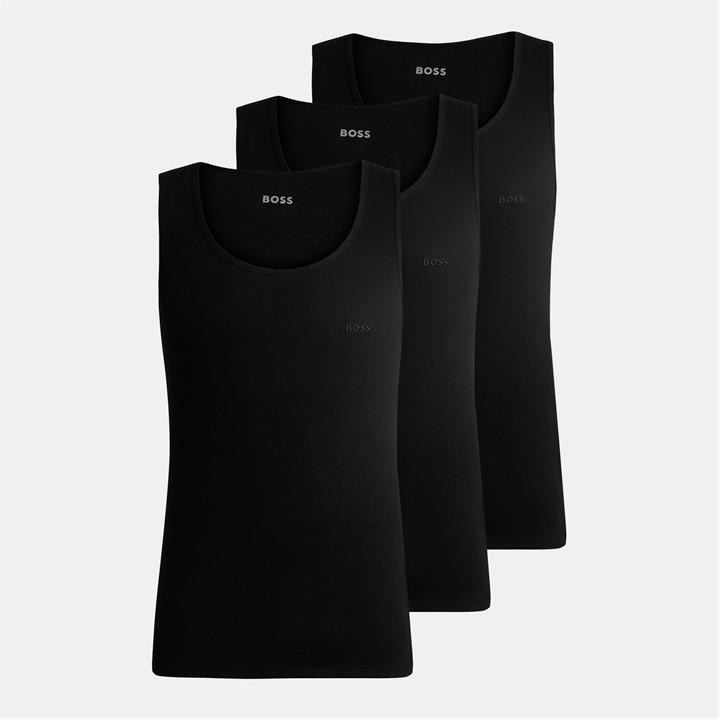 Boss Men's Black Classic Ribbed Tank Top 3-Pack, Cotton Construction in Size M, Sports Direct