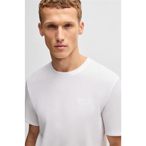 White 102 - Boss - Mens BOSS Bodywear Waffle T-Shirt with Structured Design