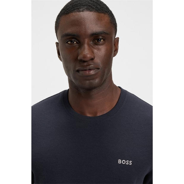 Navy 403 - Boss - Mens BOSS Bodywear Waffle T-Shirt with Structured Design