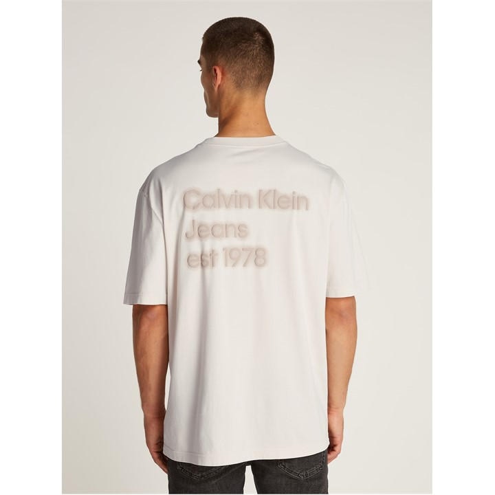Calvin Klein Jeans Men's Beige Washed Puff Print T-Shirt in Size L, Sports Direct
