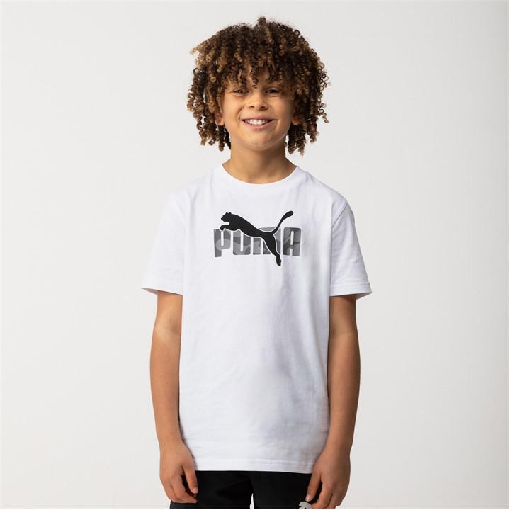 Puma Boys White Kids' Essentials Graphic Regular Fit T-Shirt in Size 11 - 12 Years, Sports Direct