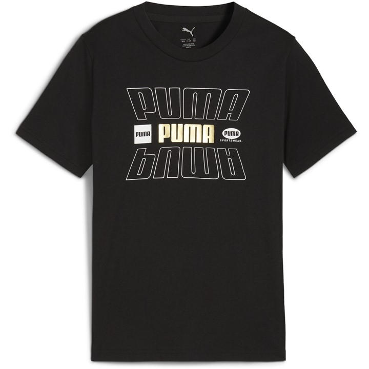 Puma Boys Black Kids' Essentials Graphic Regular Fit T-Shirt in Size 13 - 14 Years, Sports Direct