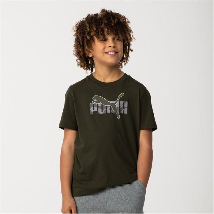 Puma Boys Green Kids' Essentials Graphic Regular Fit T-Shirt in Size 13 - 14 Years, Sports Direct