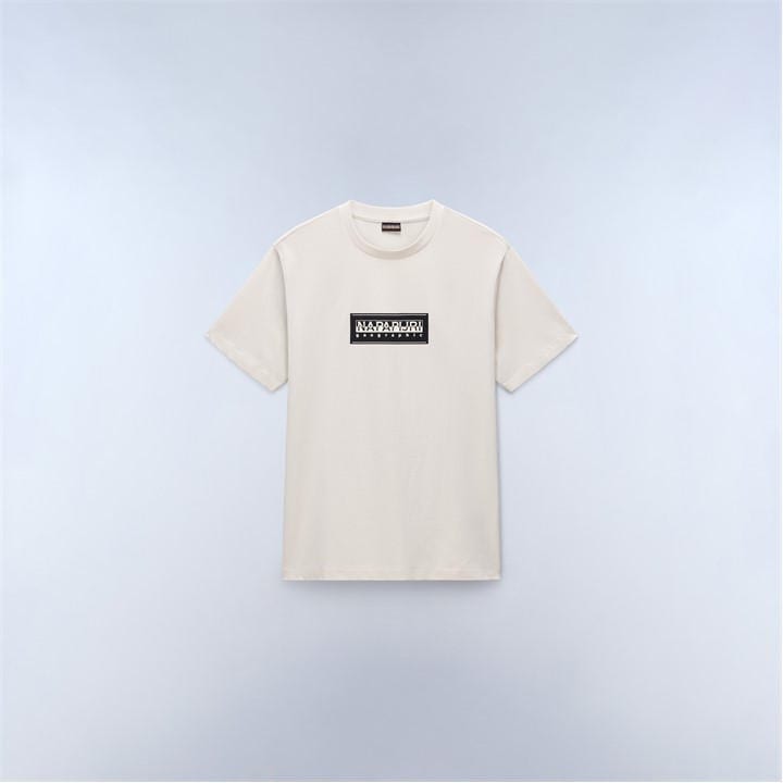 Napapijri Men's White Nap Box Logo Short Sleeve T-Shirt in Size L, Sports Direct