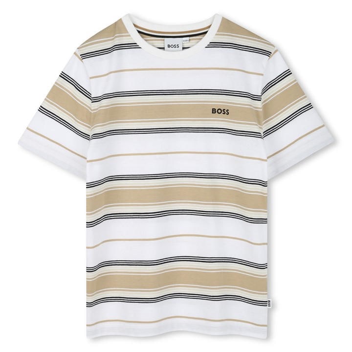 Boss Boys Beige Kids' Stripe Logo T-Shirt in Size 7 - 8 Years, Sports Direct