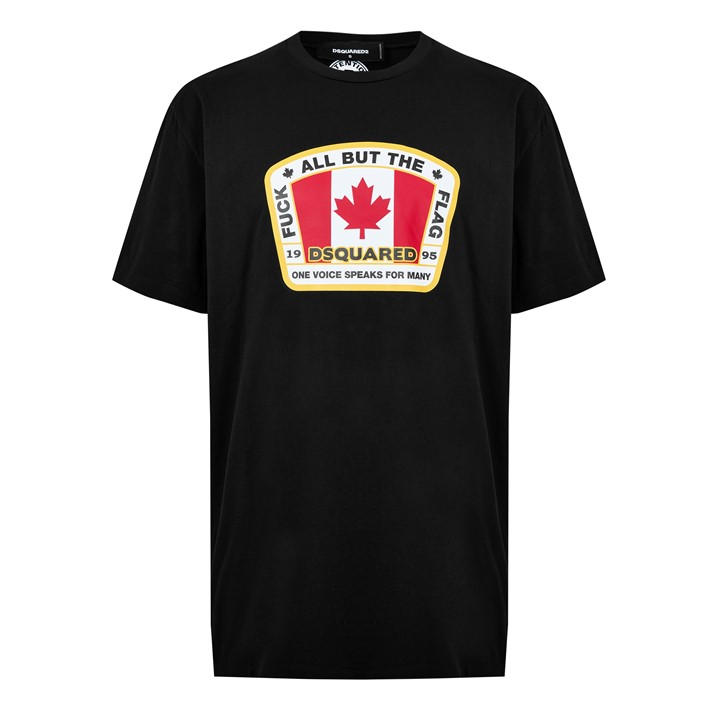 Dsquared2 Men' Black Canada Flag Printed Tee in Size S, Sports Direct