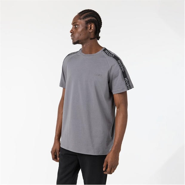 Grey - Hugo - HUGO Mens T-Shirt with Logo Signature Tape Detail