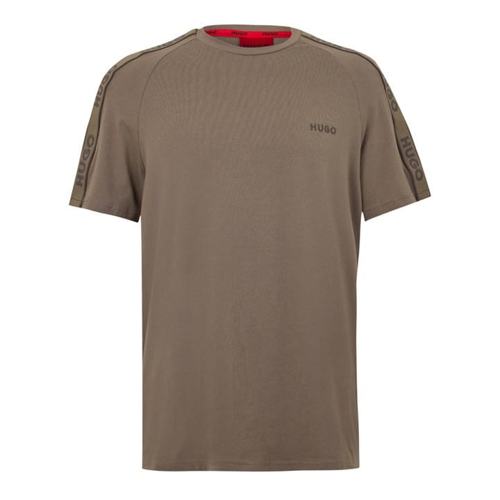 Hugo Men's Beige T-Shirt With Logo Signature Tape Detail in Size M, Sports Direct