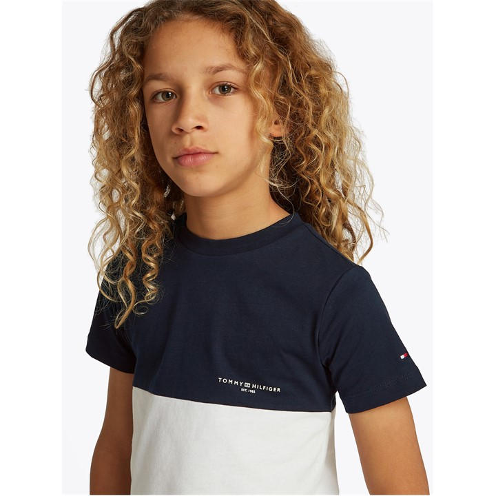 Tommy Hilfiger Boys Blue Mini Corp Colourblock Tee Ss Size 9