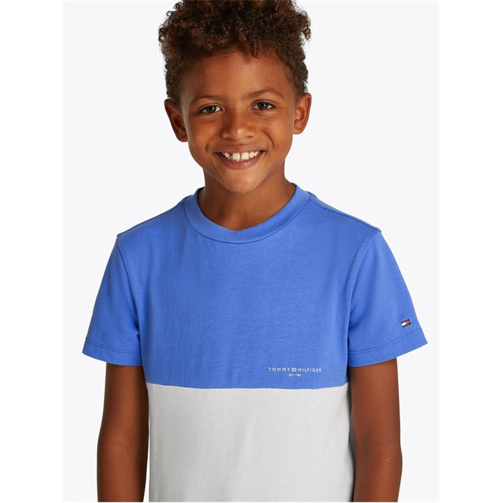 Tommy Hilfiger Boys Blue Mini Corp Colourblock Tee Ss Size 9