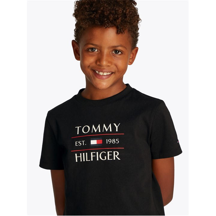 Tommy Hilfiger Boys Black Tommy Flag Hilfiger Reg Tee Ss