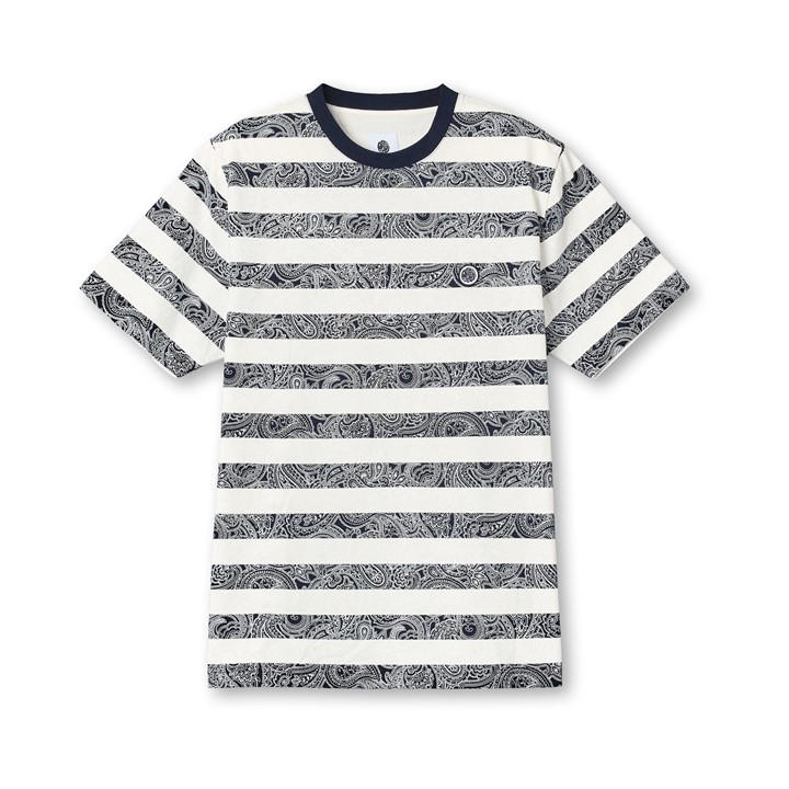 Pretty Green Men's Blue Eclipse Stripe T-Shirt Large