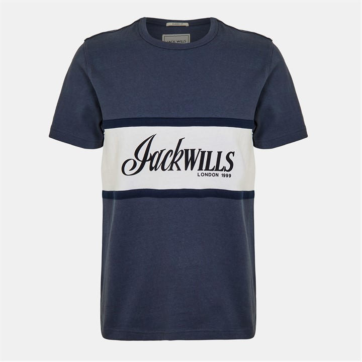 Jack Wills Men's Blue Jw Colour Block Regular Fit T-Shirt in Size XL, Sports Direct